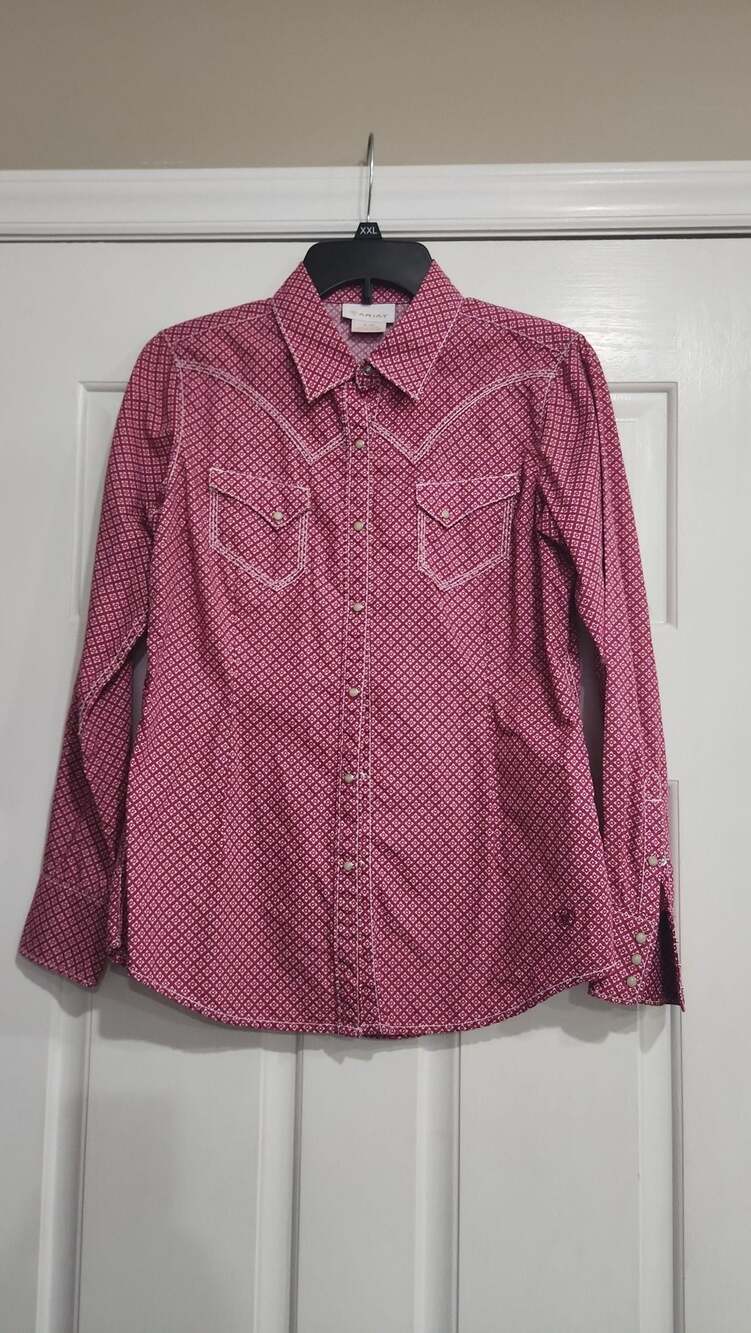 Ariat Women's Pink Geometric Print Long Sleeve Western Shirt Size Small
